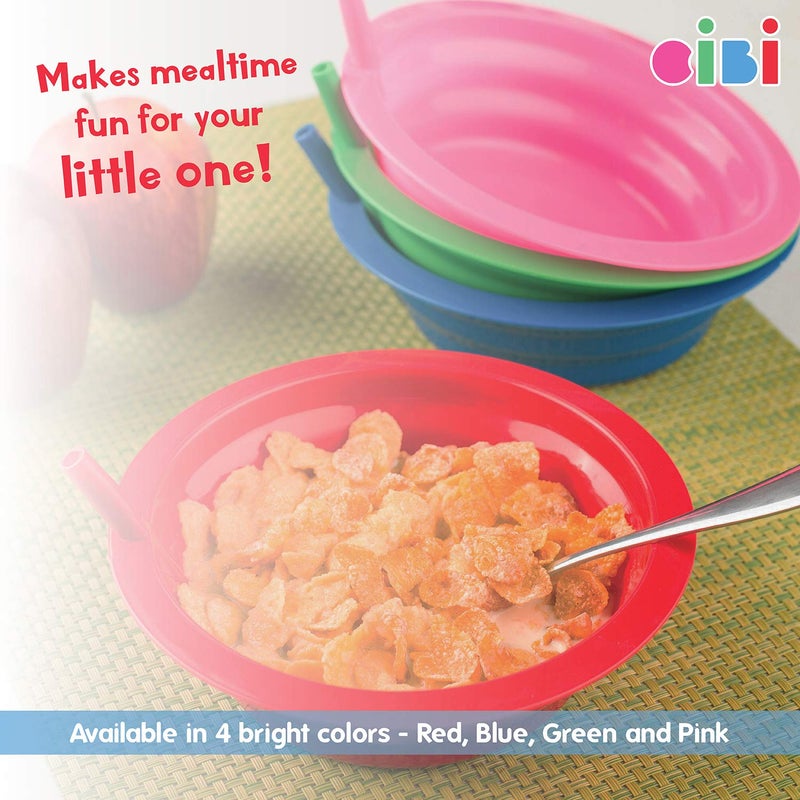 Cibi Cereal Bowls with Straws for Kids BPA-Free Plastic | Toddler Sip-A-Bowls with Built-In Straw for Cereal and Soup | Set of 4 Colorful Breakfast Bowls - Image 5